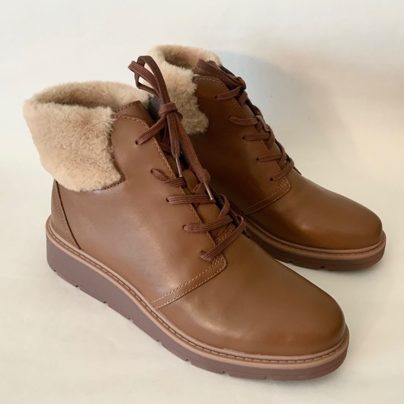 Clarks Andie Go Fur Lace-Up Brown Leather Ankle Boots Casual Winter Booties 9 - Picture 6 of 11